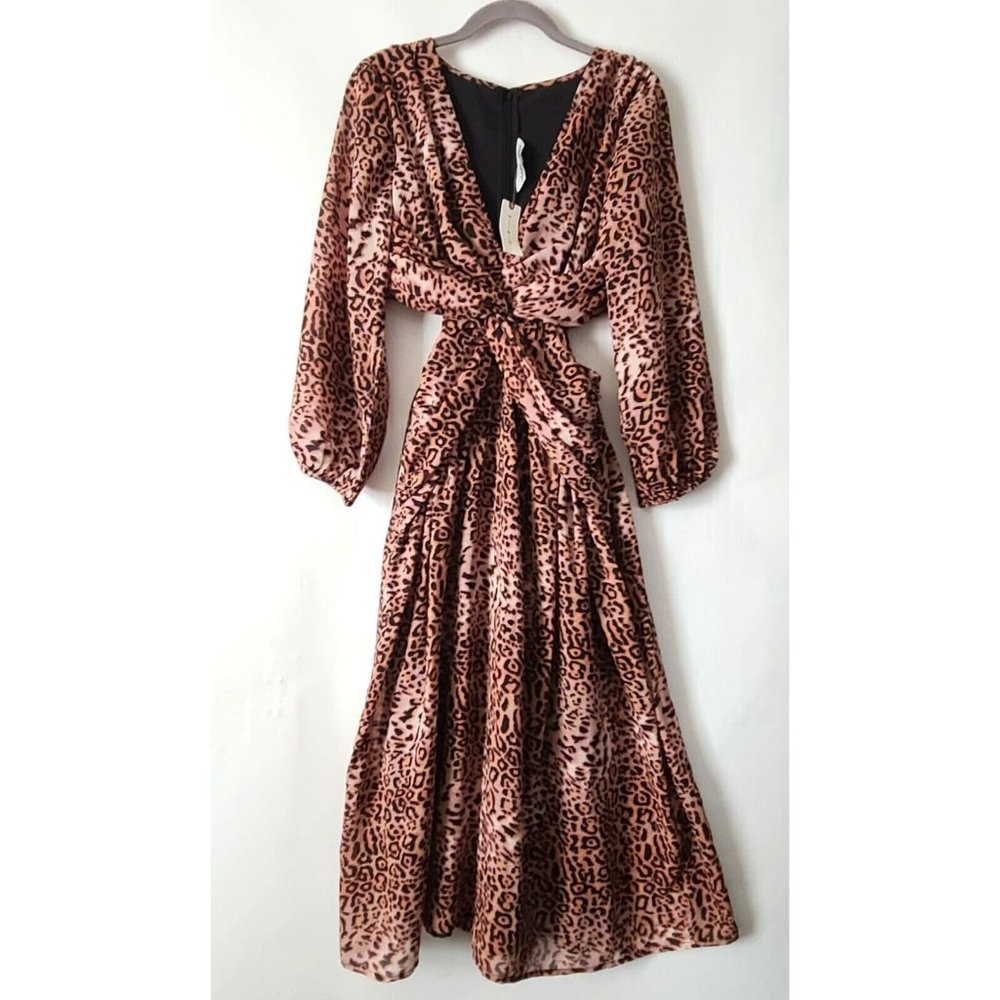 Anthropologie Ranna Gill Cut Out Midi Dress Leopard Print Sz S Lined NWT $190 - Picture 2 of 13